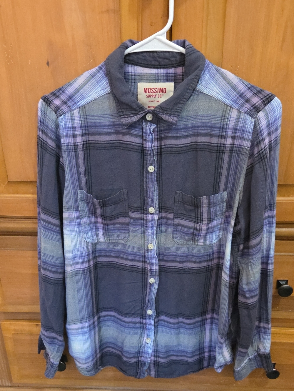 Mossimo Supply Co. Lavender & Blue Plaid Button-Up Boyfriend Shirt Medium